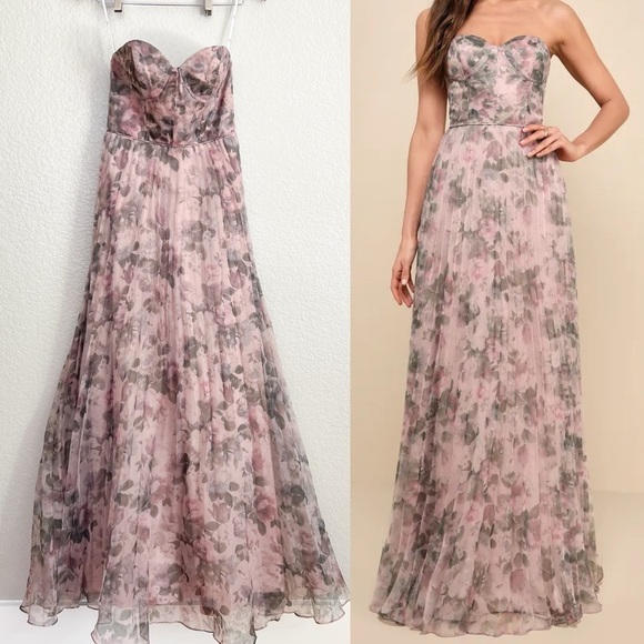 NWOT Most Beautiful Day Pink Multi Floral Print Organza Maxi Dress - Picture 1 of 9